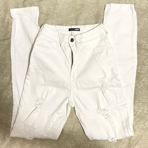Fashion Nova White Distressed Skinny Jeans